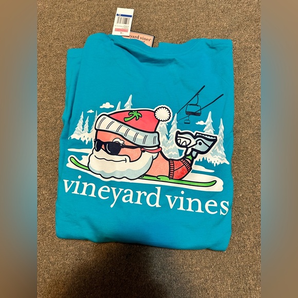 Vineyard Vines Men's Santa Ski Whale Long Sleeve Blue T Shirt L - Picture 3 of 5